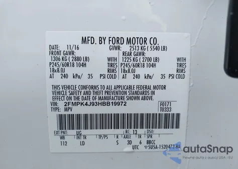 2017 Ford Edge Sel z USA, uszkodzony, nr VIN 2FMPK4J93HBB19972